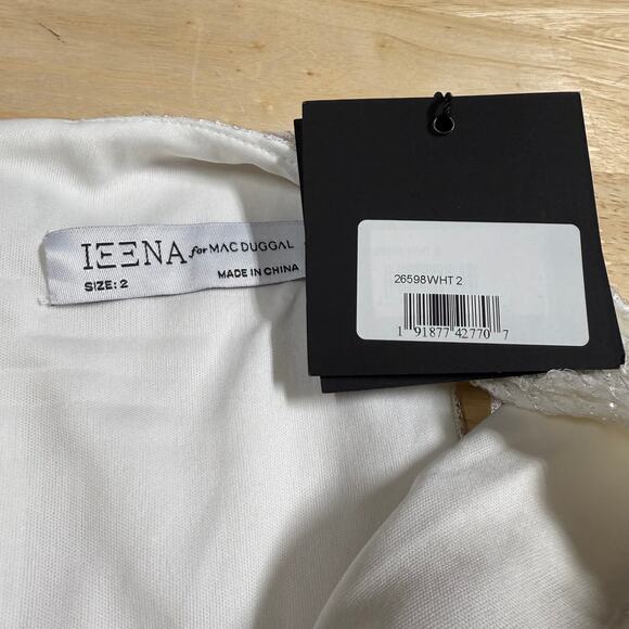 Mac Duggal NWT V-Neck Sequin Wrap Waist Gown White Side Slit Size 2 Sleeveless - Picture 4 of 8